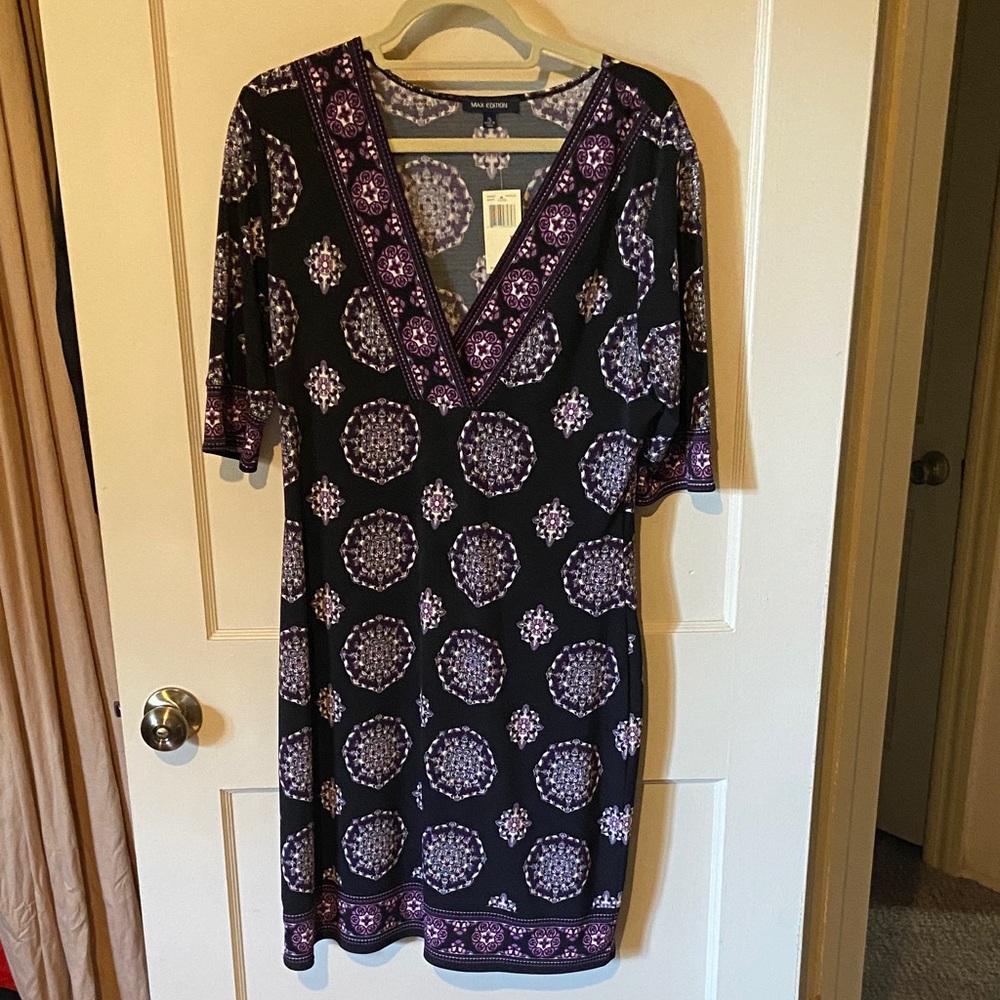 New With Tags Black and Purple Patterned Dress